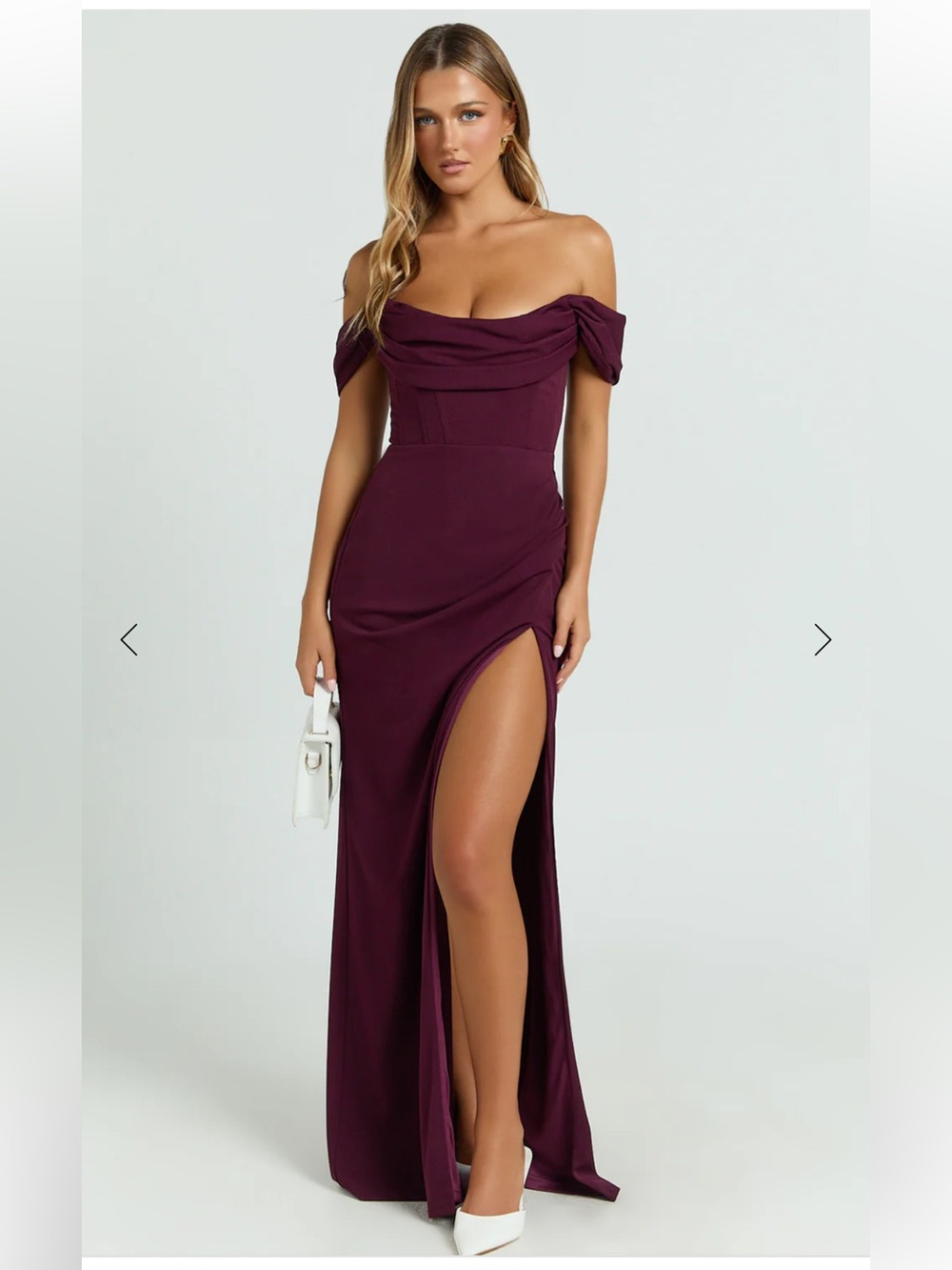 Showpo One-Shoulder Burgundy Evening Gown with High Slit